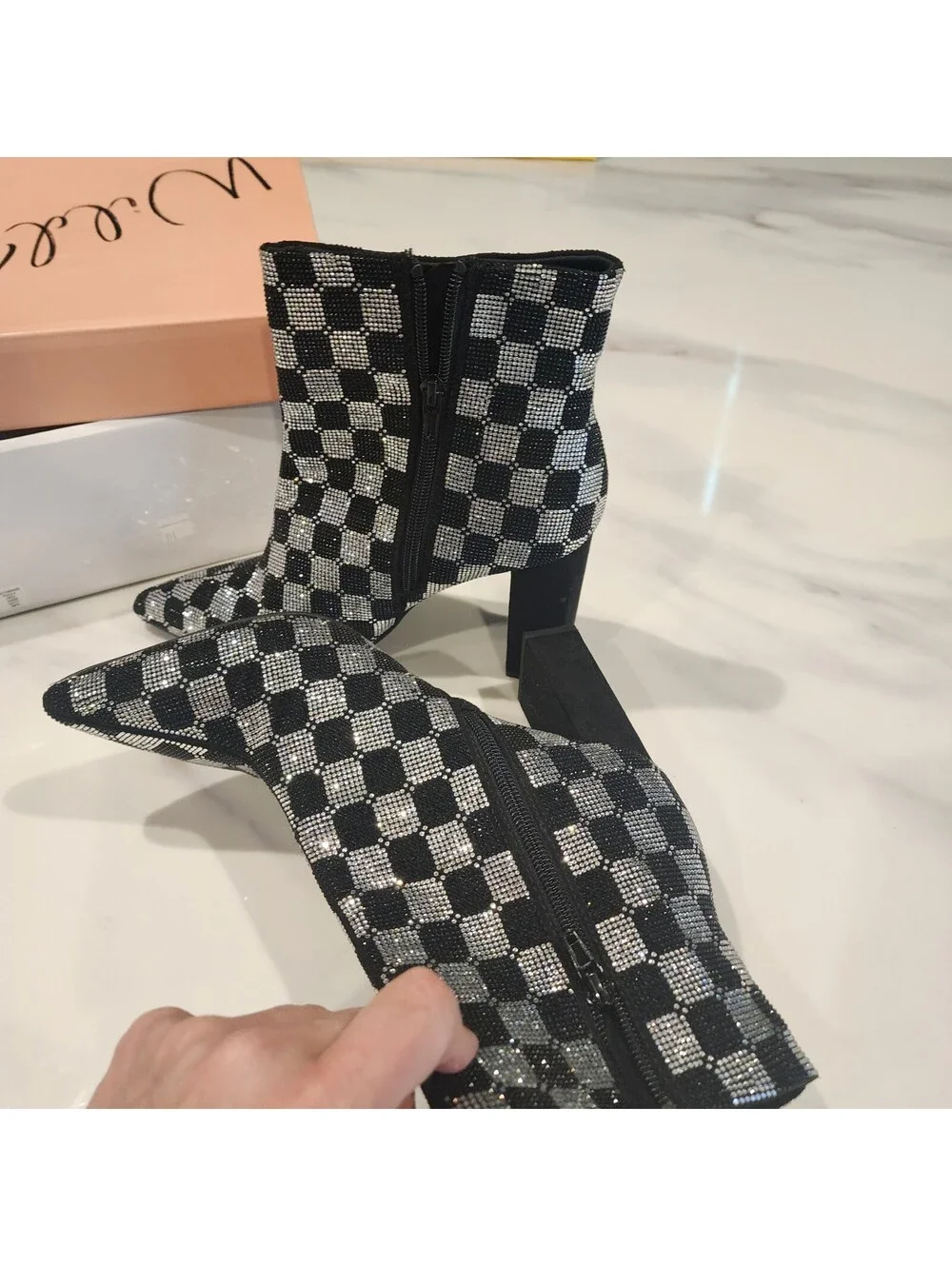 NEW Wild Pair Ingridd Rhinestone Ankle Boots Bling Block Heel Size 7.5 NWOB
